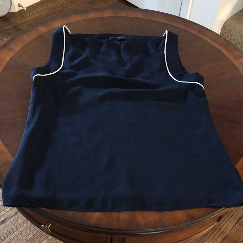 Banana Republic Navy Sleeveless Top with White Piping